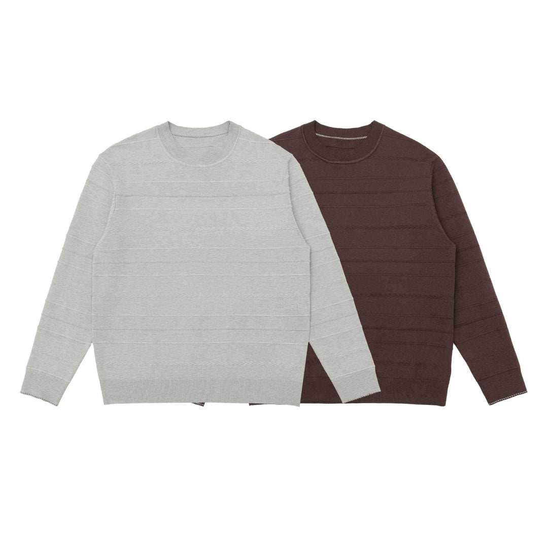 Unisex Lightweight Crew Neck Sweater made of Cotton Blend with Subtle Striped Texture and Ribbed Hem