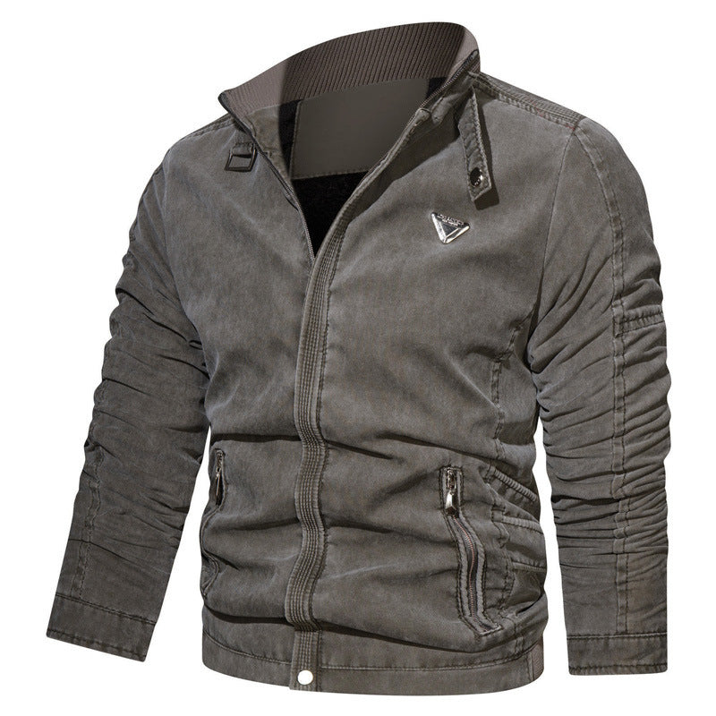 Men's Light Cotton Blend Zip Jacket with Stand Collar and Zipper Pockets Mune Fashion
