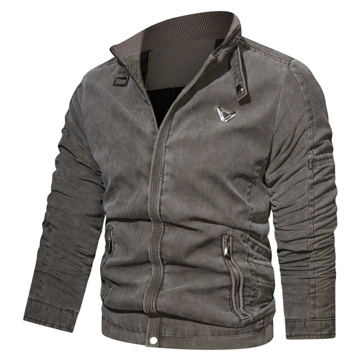 Men's Light Cotton Blend Zip Jacket with Stand Collar and Zipper Pockets Mune Fashion