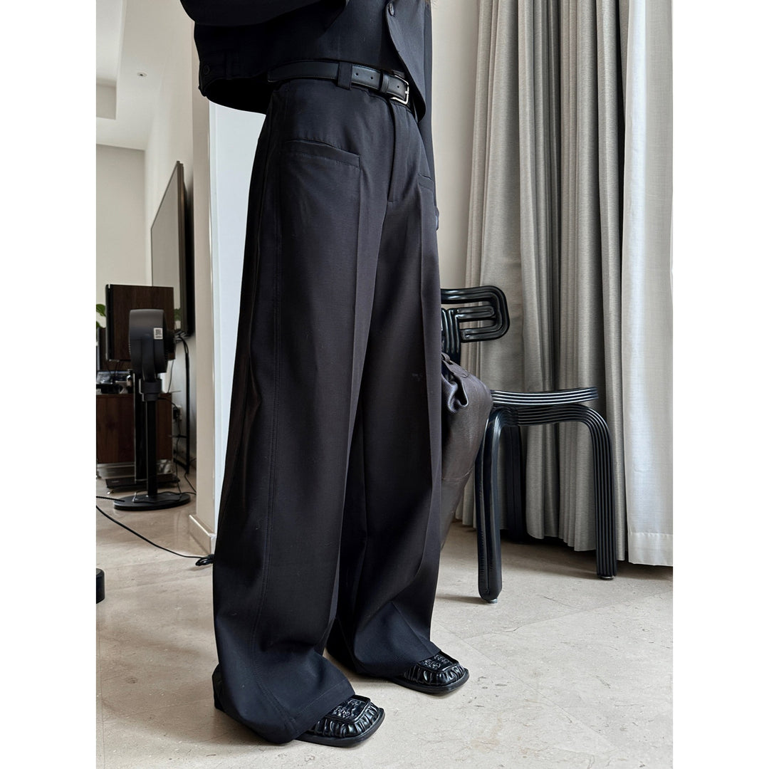 Women High-waisted Pleated Palazzo Pants with Sewn-in Side Pockets Mune Fashion