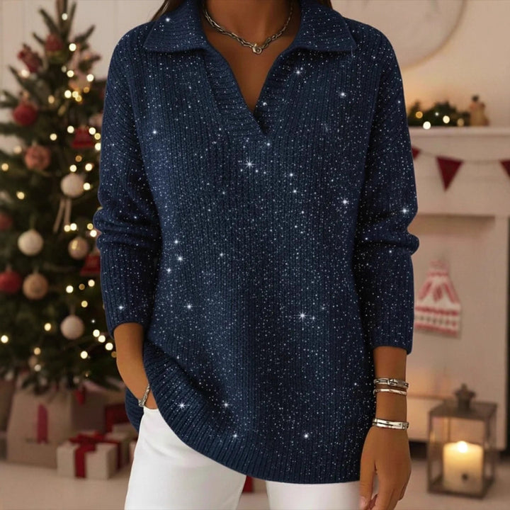 Women Elegant V-Pullover with Shiny Accents