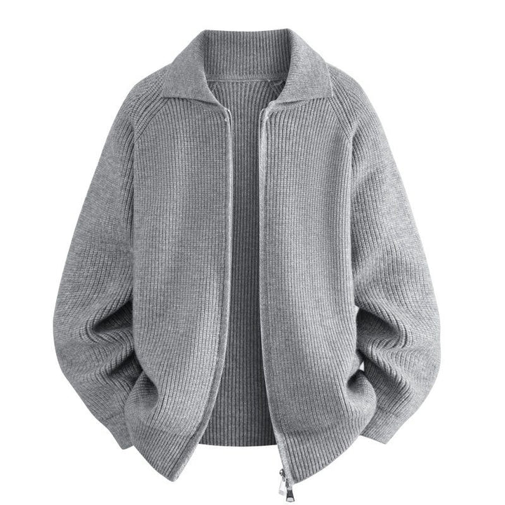 Women’s Oversized Cardigan with Full Zip, Ribbed Texture & Stand-Up Collar Mune Fashion