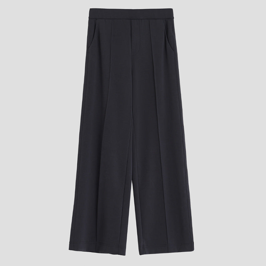 Women's Wide Palazzo Pants made of Ponte Jersey with Elastic Comfort Waistband and Pressed Pleat Mune Fashion