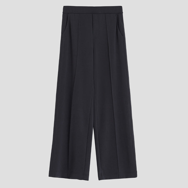 Women's Wide Palazzo Pants made of Ponte Jersey with Elastic Comfort Waistband and Pressed Pleat Mune Fashion