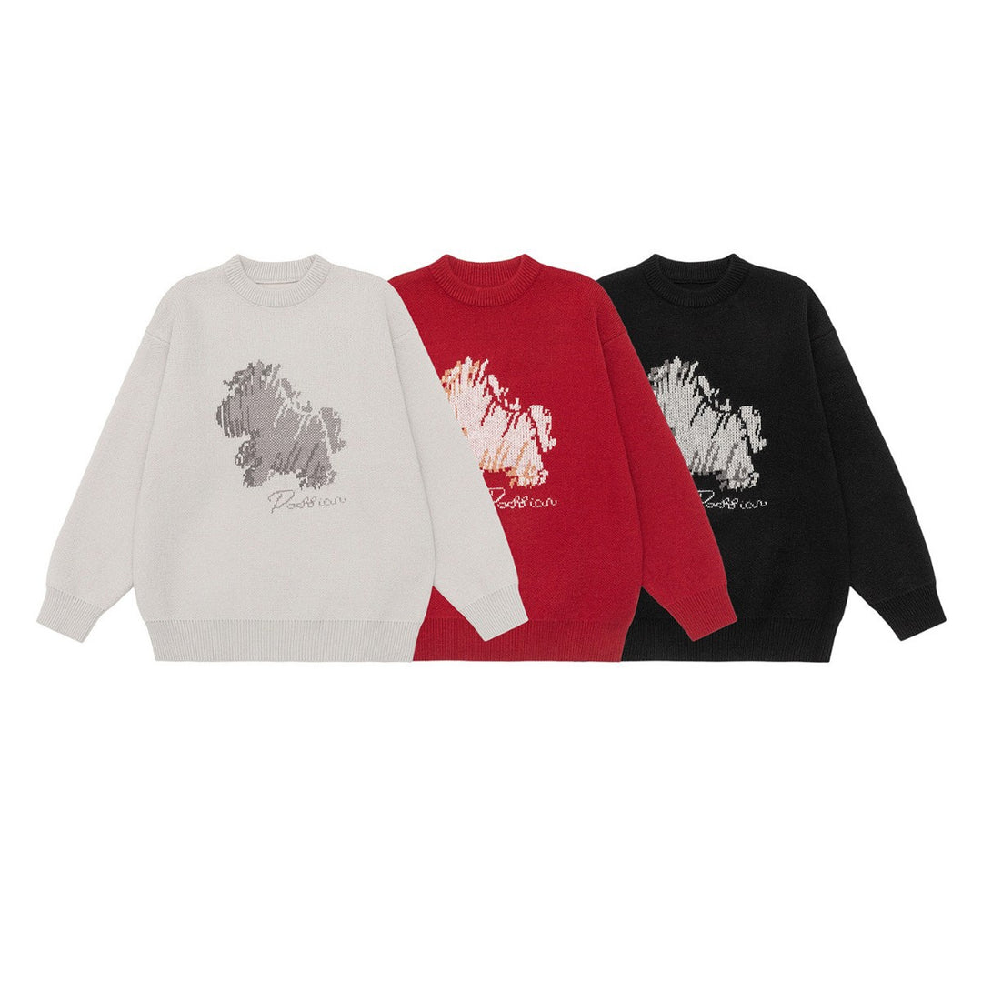 Damen Oversize-Strickpullover mit Jacquard-Hundemotiv und geripptem Saum Mune Fashion