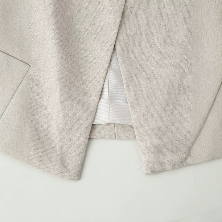 Women's Lightweight Linen Look Short Jacket with Stand-Up Collar and Asymmetric Single-Button Closure Mune Fashion