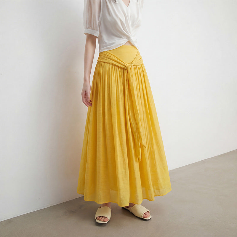 Women's flowing maxi skirt with wrap-around waistband and fitted tie belt Mune Fashion