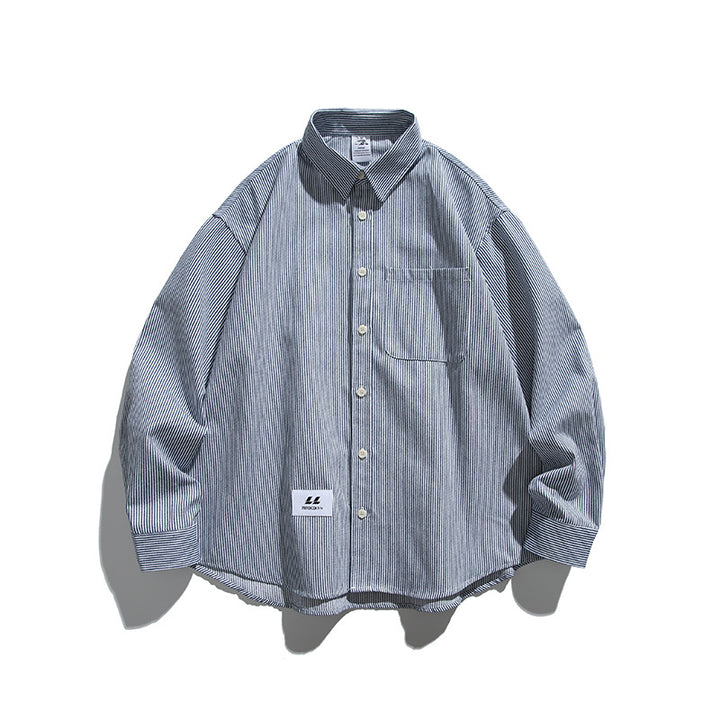 Unisex Oversize Stripe Shirt in Boxy Cut with Chest Pocket and Classic Kent Collar Mune Fashion