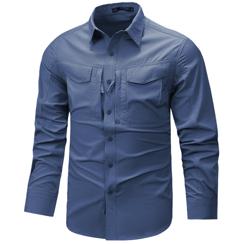 Men's Long Sleeve Outdoor Shirt with Ripstop, Chest Pockets and Zipper Pocket Mune Fashion