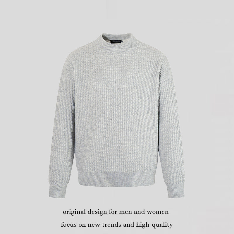 Men's fine knit pullover with structured knit and narrow stand-up collar Mune Fashion