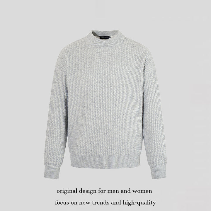 Men's fine knit pullover with structured knit and narrow stand-up collar Mune Fashion