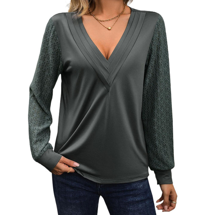 Ladies Elegant V-Neck Top with Lace Sleeves Mune Fashion