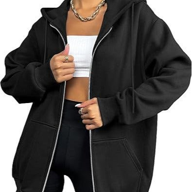Women's oversized zip hoodie with contrasting zipper, double-layered hood and kangaroo pocket Mune Fashion