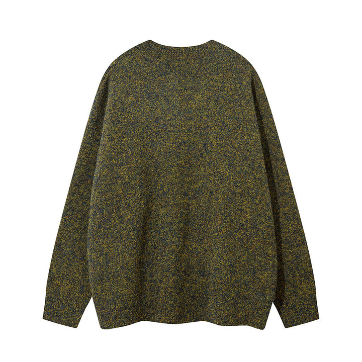 Unisex Oversize Knit Sweater with Short V-Slit Collar Mune Fashion