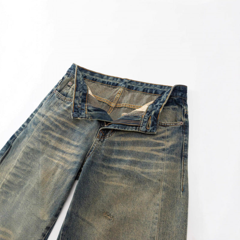 Women's Loose High-Waist Baggy Jeans with Used Wash and Distressed Details Mune Fashion