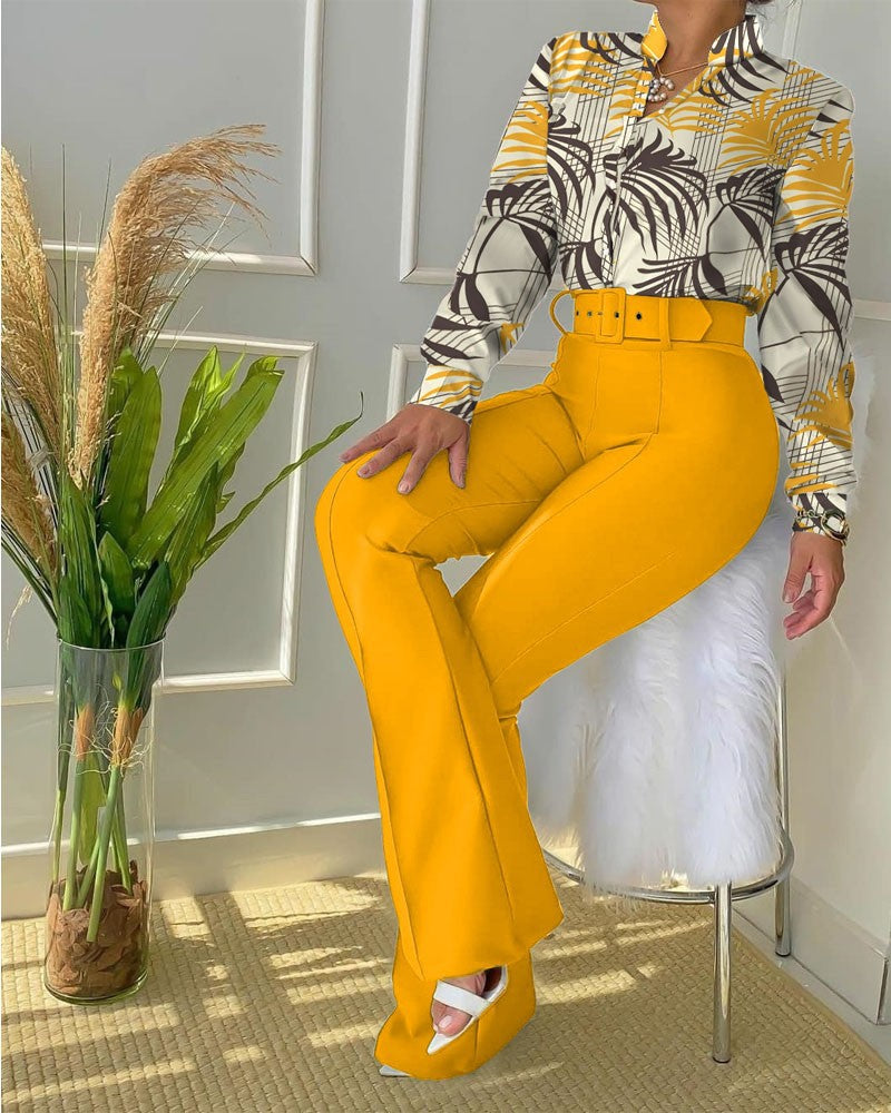 Women's high-waisted flared pants with wide waistband and body-shaping seams Mune Fashion
