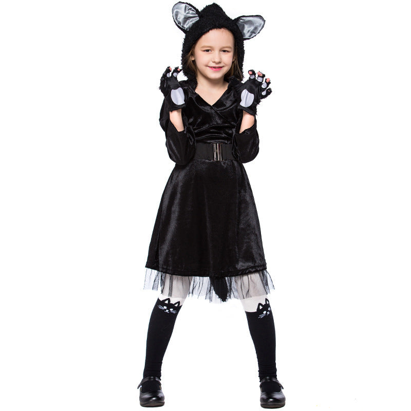 Girl's Cat Costume with Hood and Detailed Accessories Mune Fashion