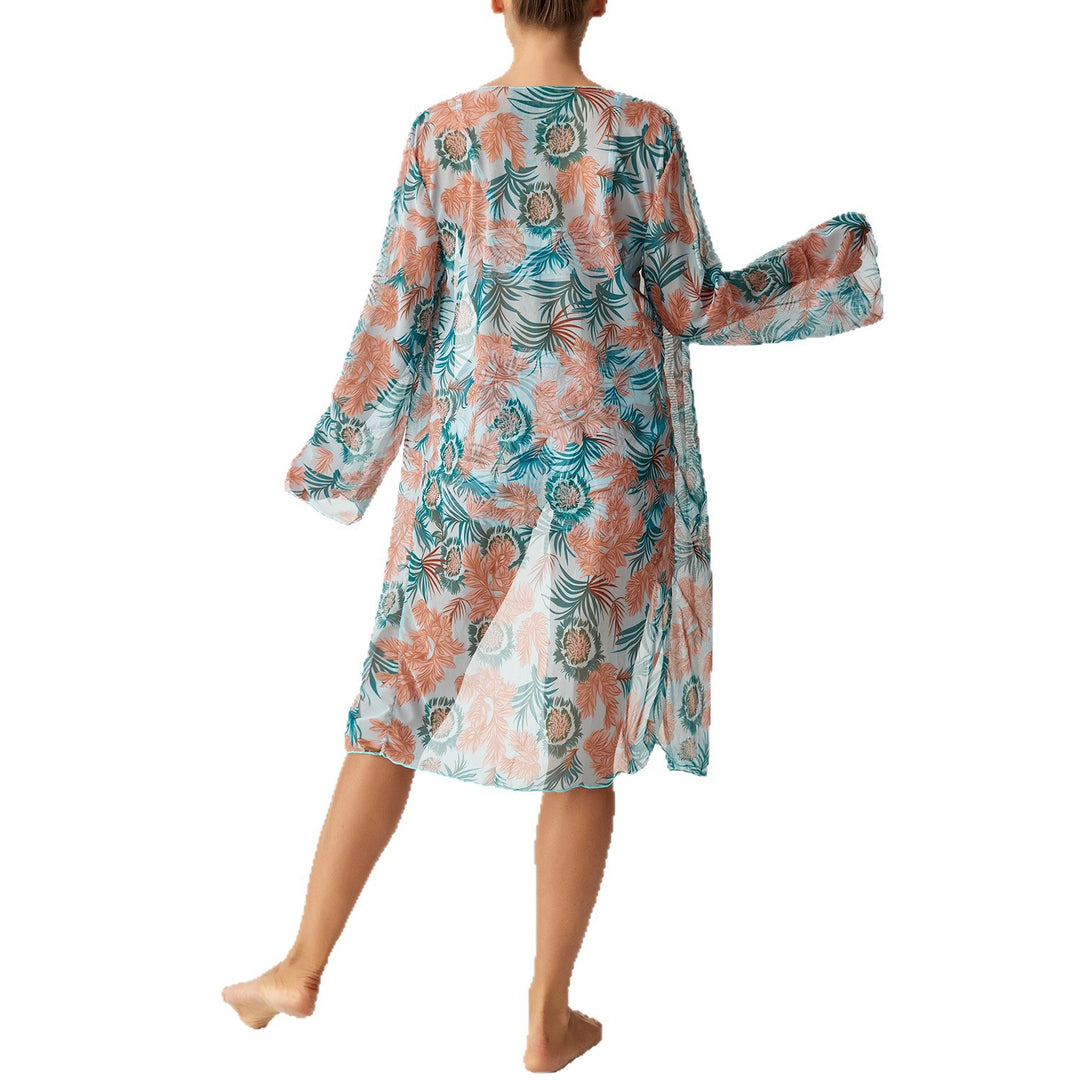 Women's Swimwear Set with Floral Top and Transparent Wrap Mune Fashion