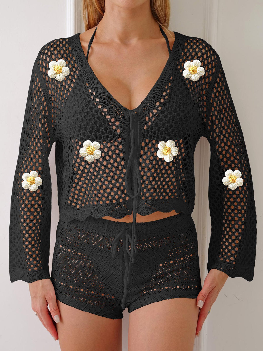 Women's lightweight crochet jacket with floral detail Mune Fashion