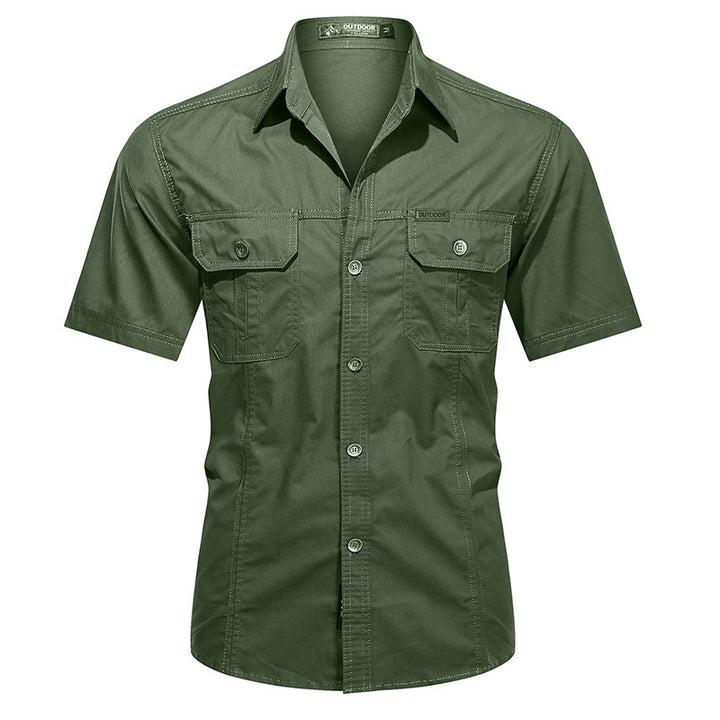 Men's long-sleeved cotton blend work shirt with kent collar and double breast pockets Mune Fashion