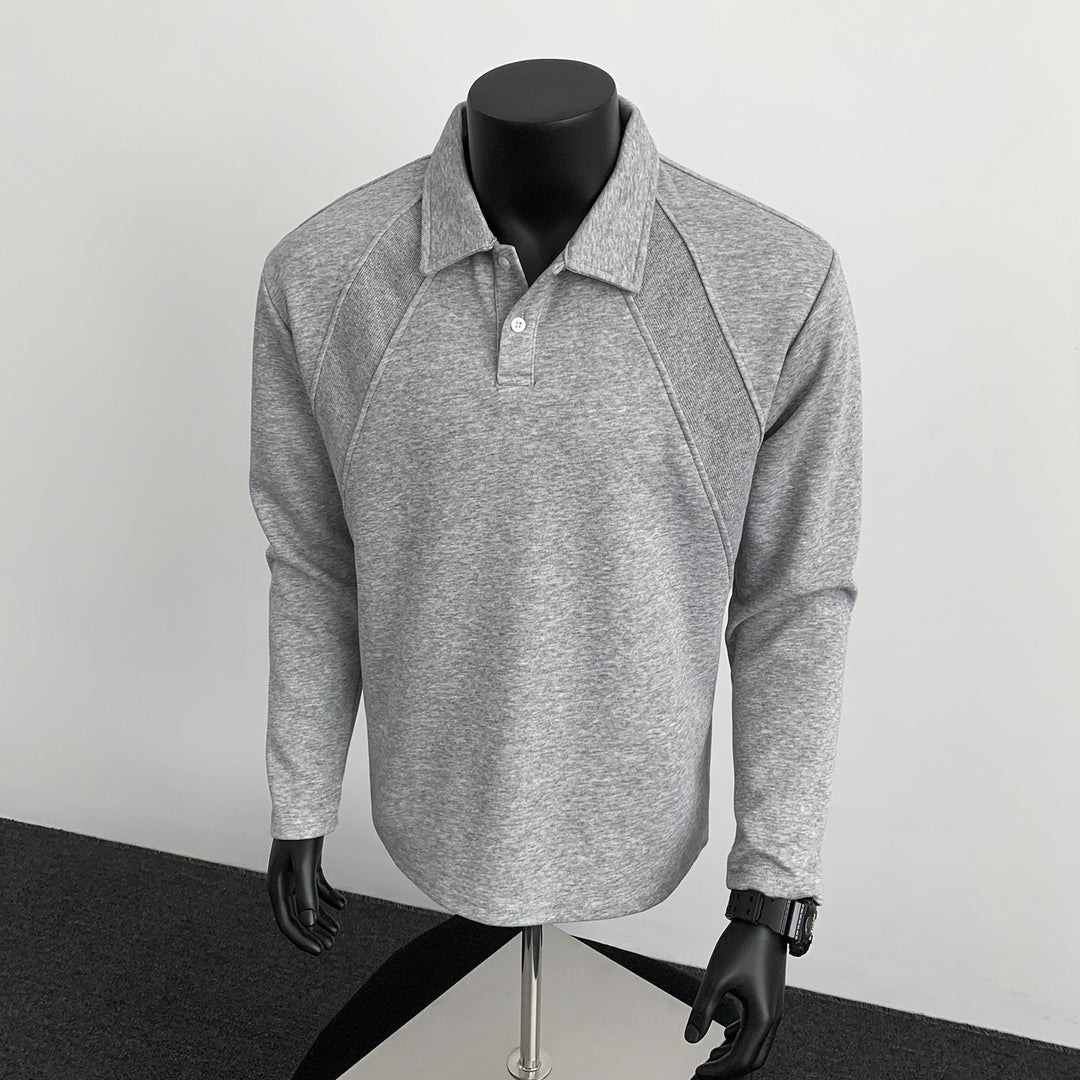 Men's Long Sleeve Polo with Half Placket, Raglan Seams and Structure Panels Mune Fashion