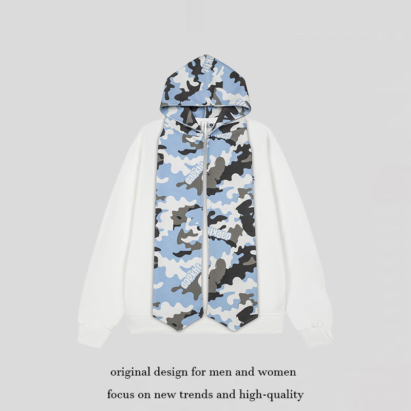 Women's hoodie sweatshirt with extra-long scarf look and front zip Mune Fashion