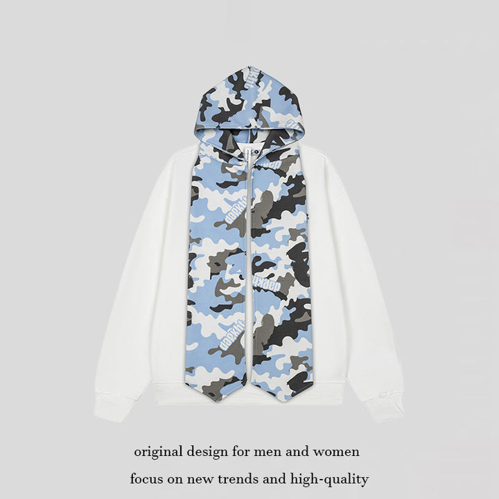 Women's hoodie sweatshirt with extra-long scarf look and front zip Mune Fashion