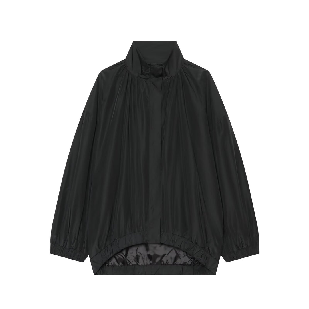 Women's Oversize Rain Jacket in Cocoon Cut with High Stand-Up Collar and Elastic Hem