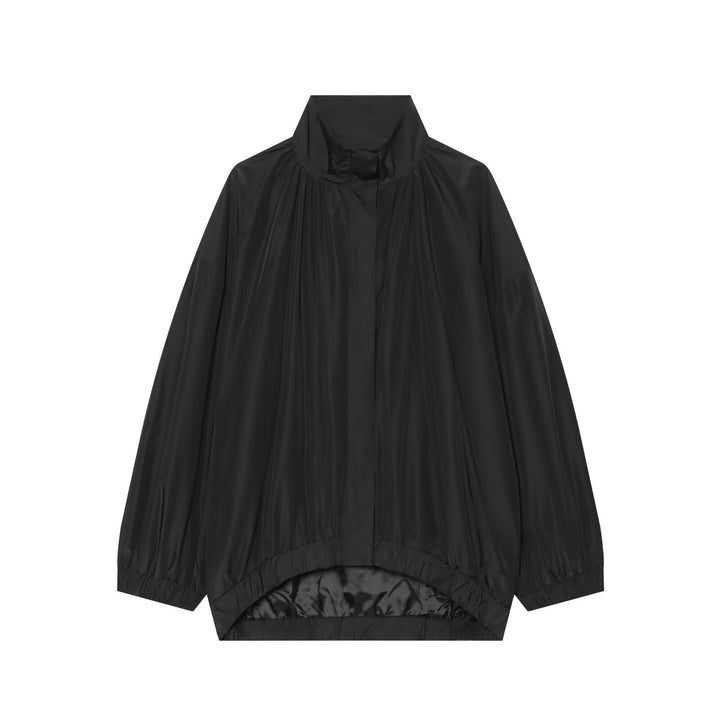 Women's Oversize Rain Jacket in Cocoon Cut with High Stand-Up Collar and Elastic Hem