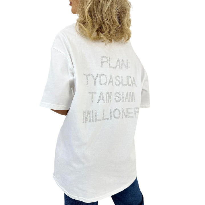 Women’s oversized statement t-shirt with rhinestone lettering on the back Mune Fashion
