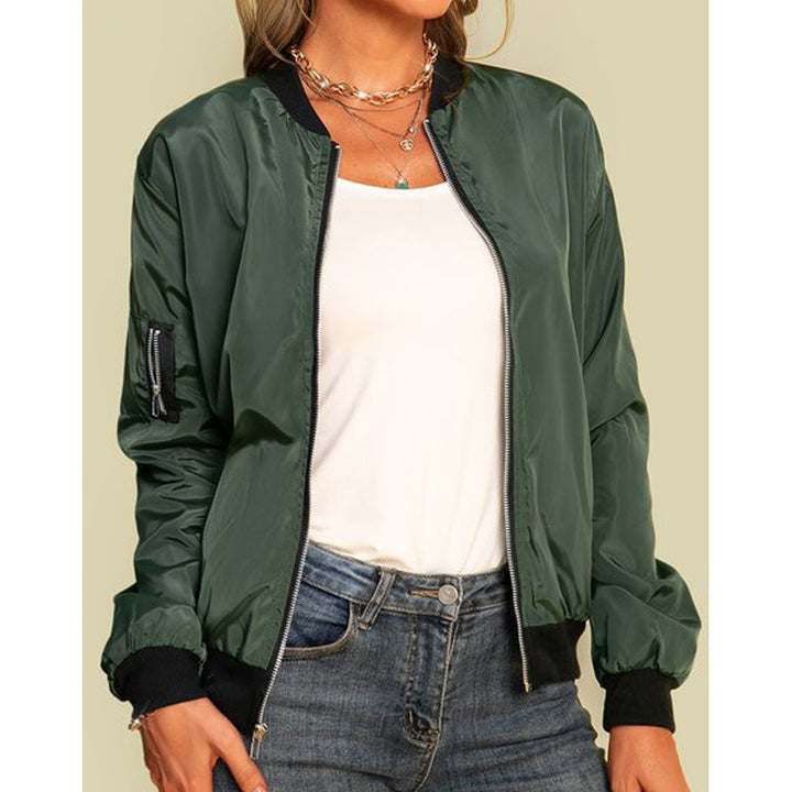 Women nan lightweight bomber jacket with zipper, ribbed cuffs and sleeve pocket Mune Fashion