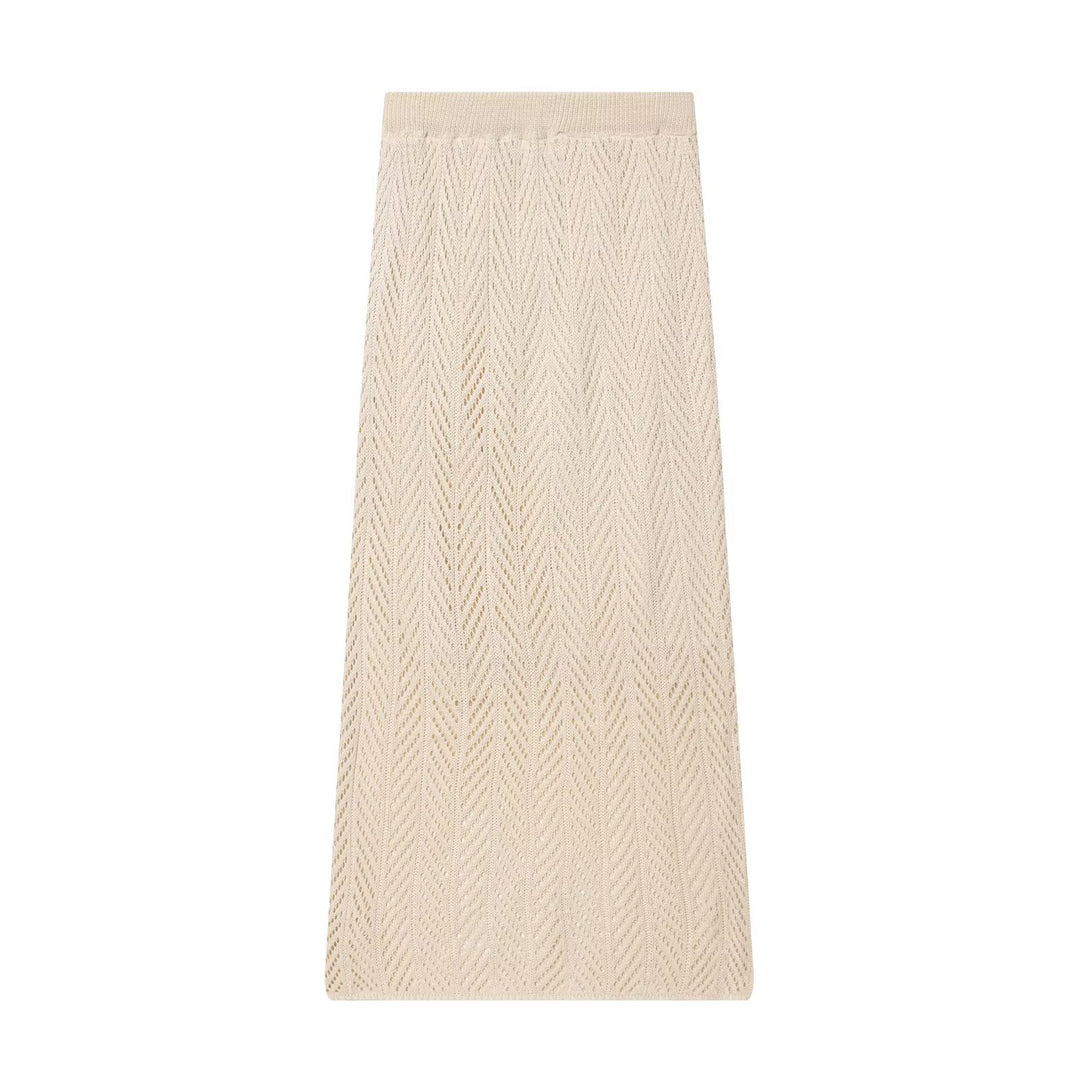 Women's Openwork Knit Set with Open Cardigan and Midi Skirt Mune Fashion