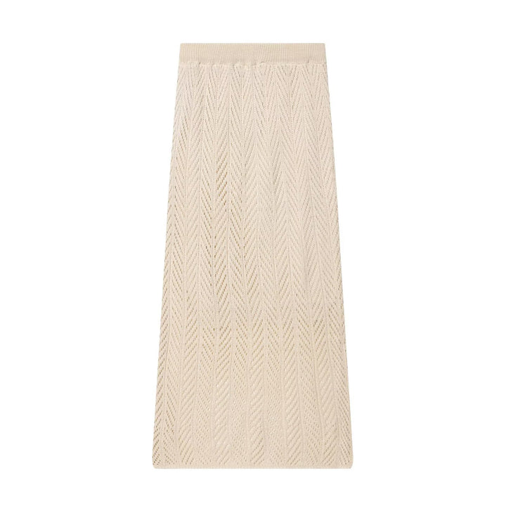 Women's Openwork Knit Set with Open Cardigan and Midi Skirt Mune Fashion