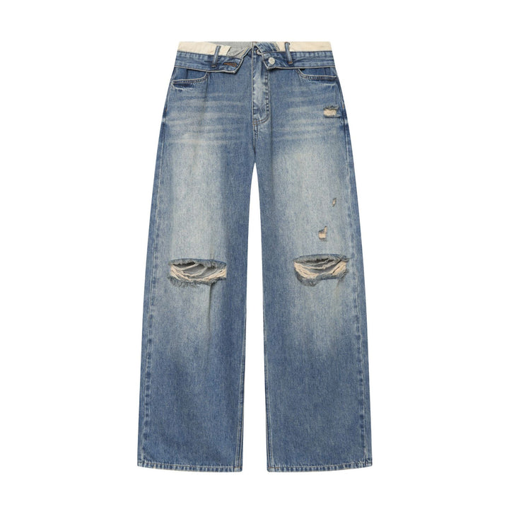 Women nan Highwaist Jeans with wide leg, destroyed details and frayed hem Mune Fashion