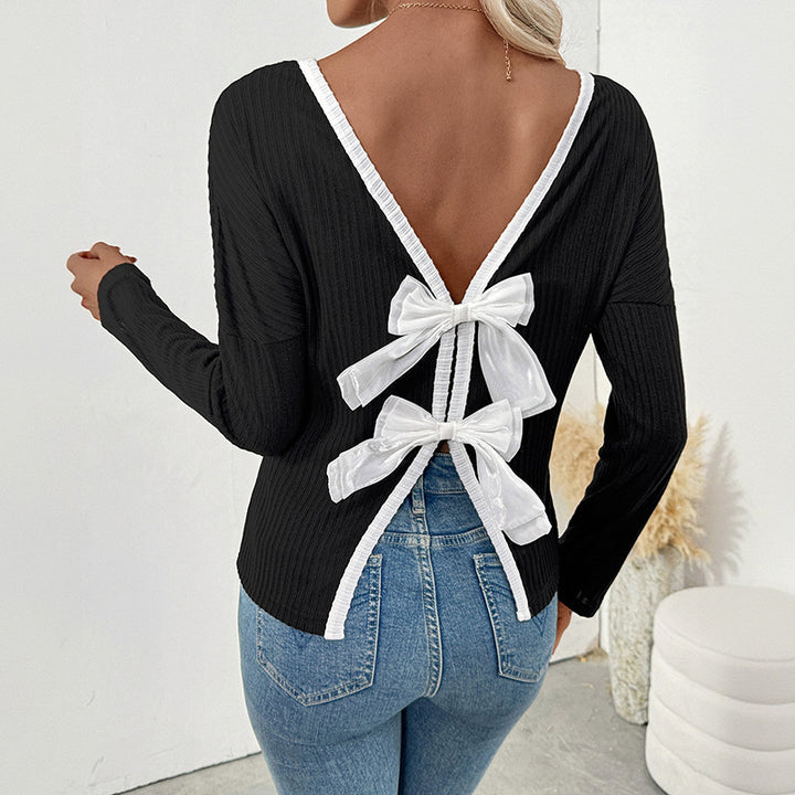 Women's Elegant Top with V-Neck and Bow Closure Mune Fashion