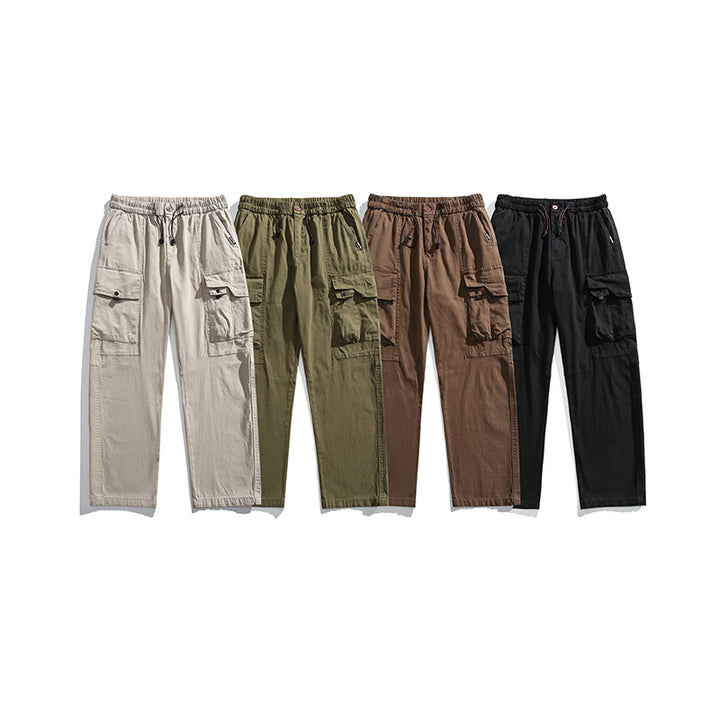 Men's Lightweight Utility Cargo Pants made of Cotton Blend with Elastic Waistband, Drawstring, and Multiple Pockets Mune Fashion