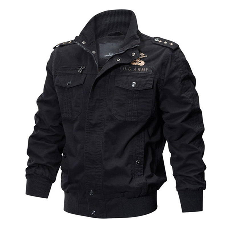 Men's military-inspired bomber field jacket with epaulettes, concealed zipper, and flap chest pockets Mune Fashion