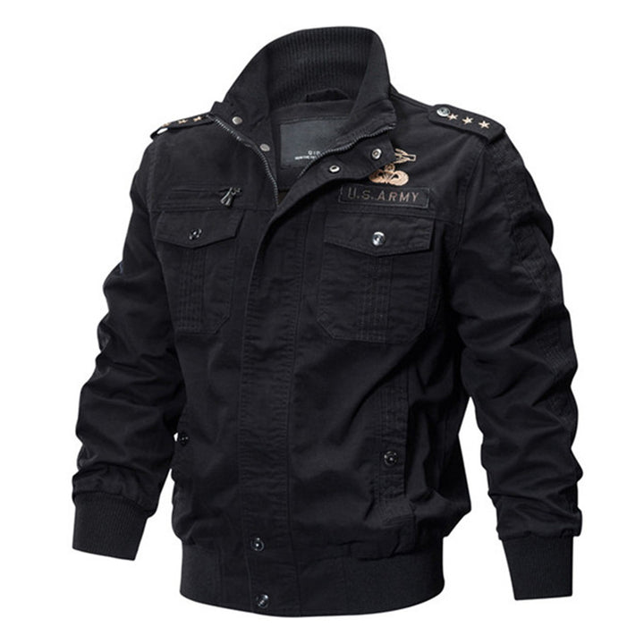 Men's military-inspired bomber field jacket with epaulettes, concealed zipper, and flap chest pockets Mune Fashion
