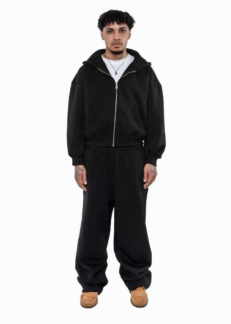 Men's casual zip-up hoodie and palazzo pants set with dropped-shoulder silhouette Mune Fashion
