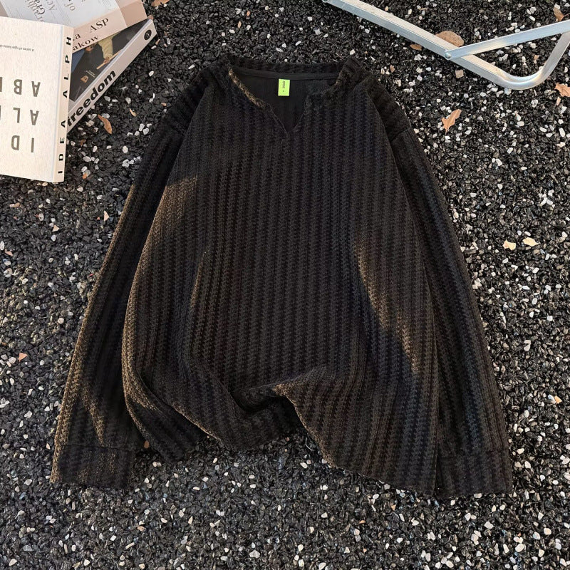 Women's fine knit sweater with a fine waffle texture, V-notch neckline and casual oversized fit Mune Fashion