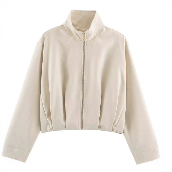 Women’s short-cut boxy blouson with high stand-up collar and dropped shoulders Mune Fashion