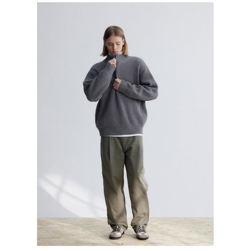 Men's Oversized Ribbed Half-Zip Sweater with Stand-Up Collar Mune Fashion