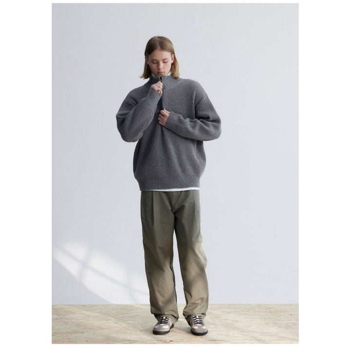 Men's Oversized Ribbed Half-Zip Sweater with Stand-Up Collar Mune Fashion