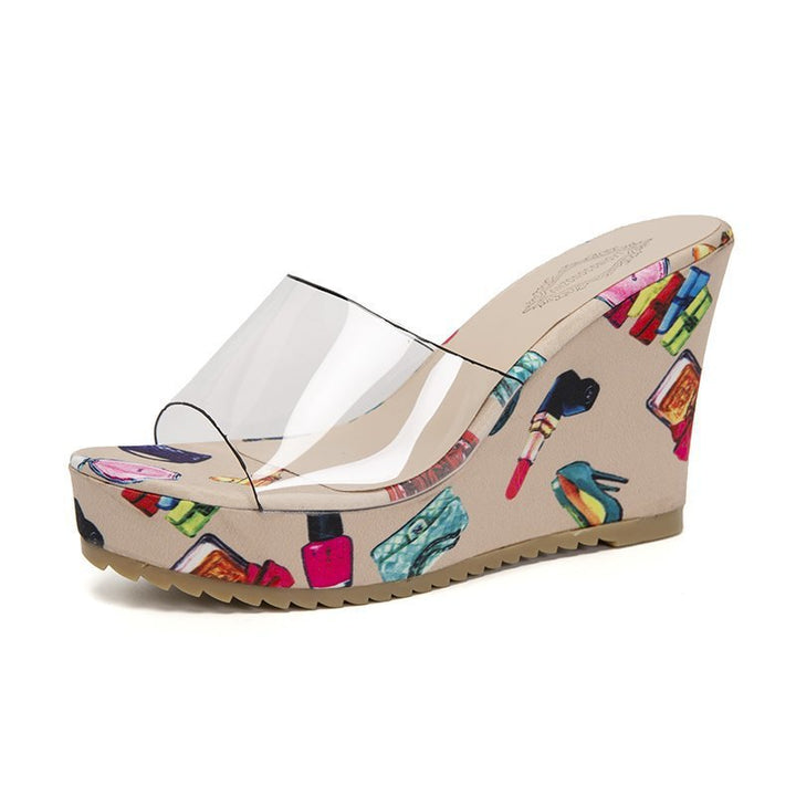 Women's Nan PVC Belts Wedge Sandals with Floral Printed Wedge Sole and Ergonomic Comfort Footbed Mune Fashion