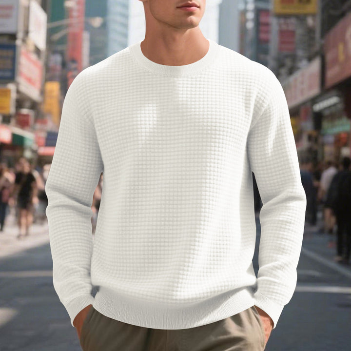 Men's structured knit sweater with waffle texture and round neck Mune Fashion