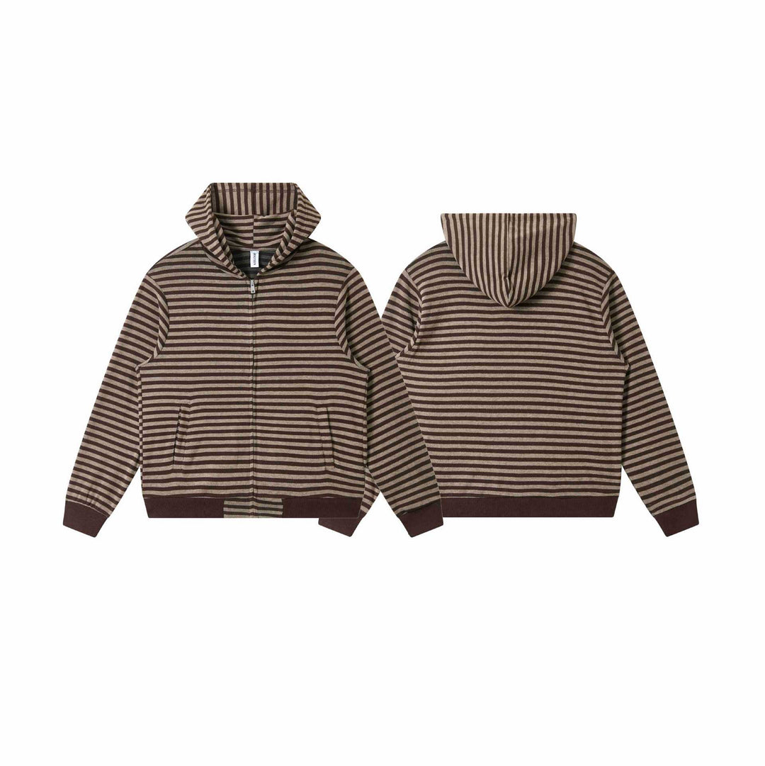 Unisex Striped Knit Hoodie with Full Zip and Kangaroo Pockets Mune Fashion