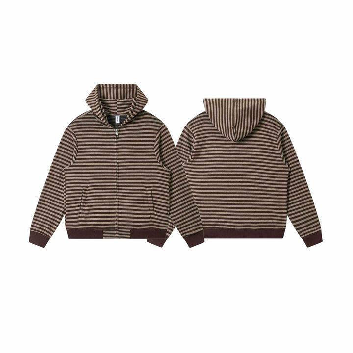 Unisex Striped Knit Hoodie with Full Zip and Kangaroo Pockets Mune Fashion