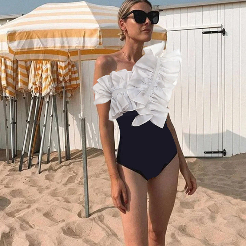 Women's One-Piece Swimsuit with Voluminous Ruffle Details Mune Fashion