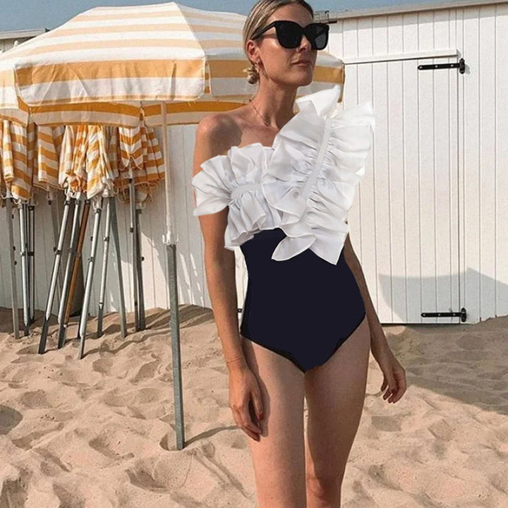 Women's One-Piece Swimsuit with Voluminous Ruffle Details Mune Fashion