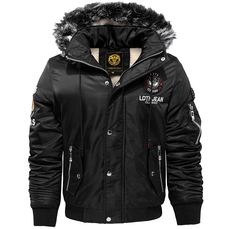 Men's Padded Pilot Bomber with Teddy Fleece Lining, Faux Fur Hood and Utility Pockets Mune Fashion